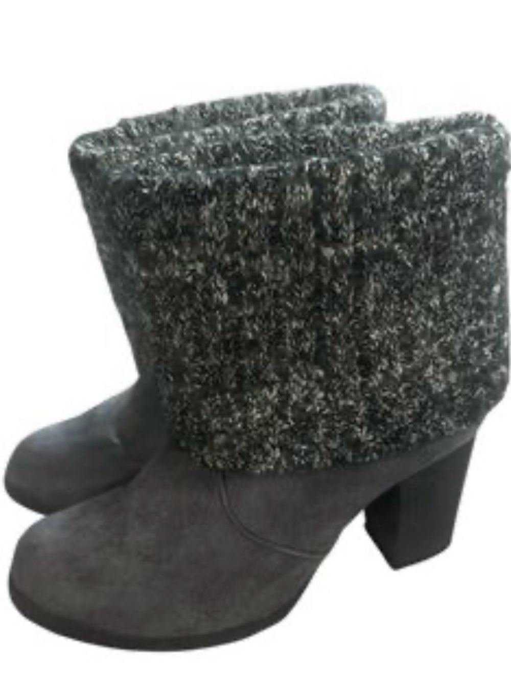 MUK LUKS Gray Knit Cuff Block Heel Boots